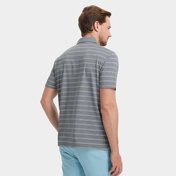 M MAELREG Men's Short Sleeve Dry Fit Light Grey Stripe Performance Polo Size L - Picture 4 of 6